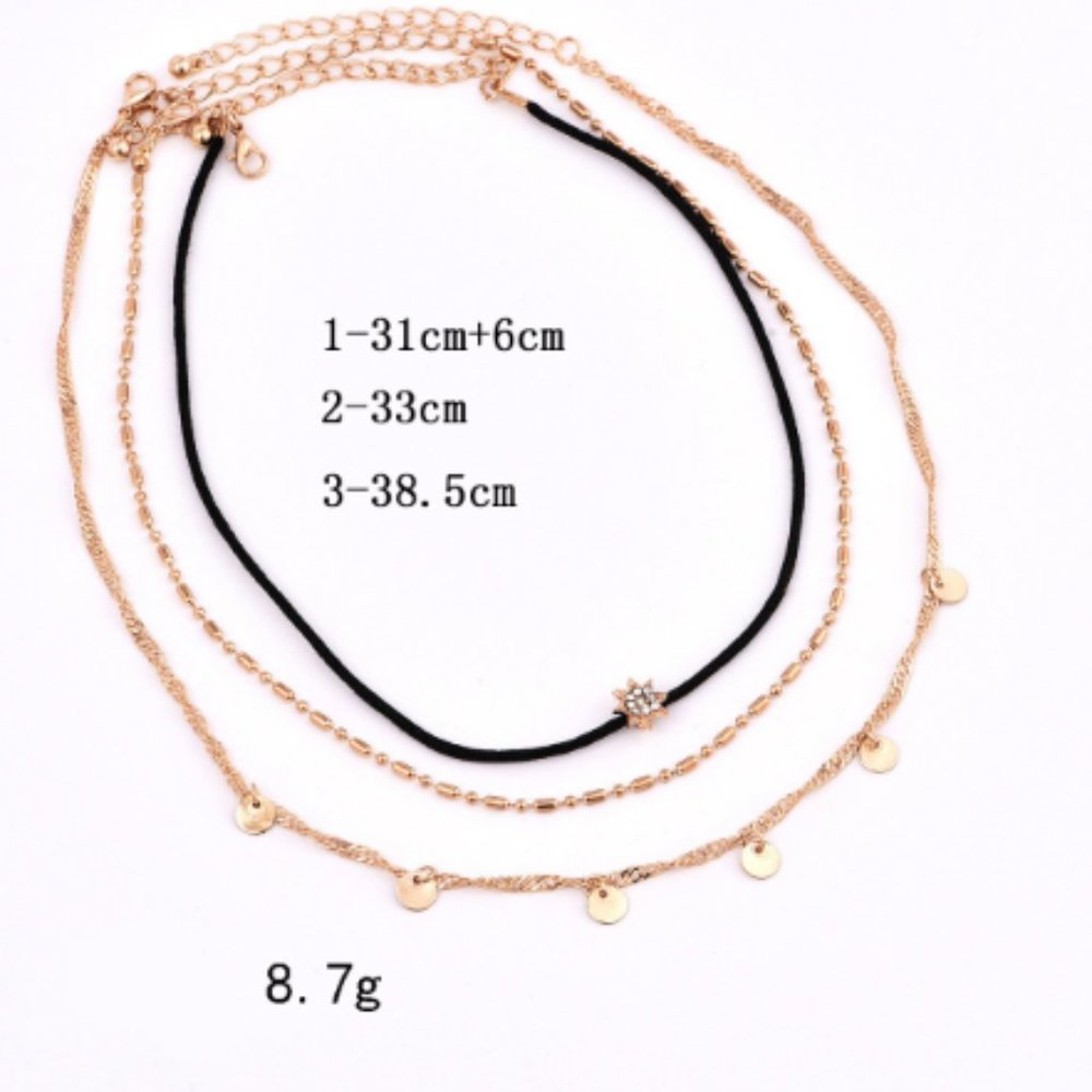 Simple Boho Gold Tone Multi Layer Choker Necklace - Picture 4 of 5